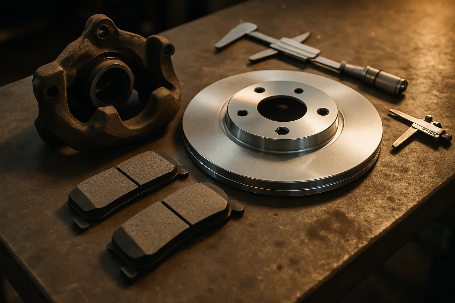 Brake components laid out for service