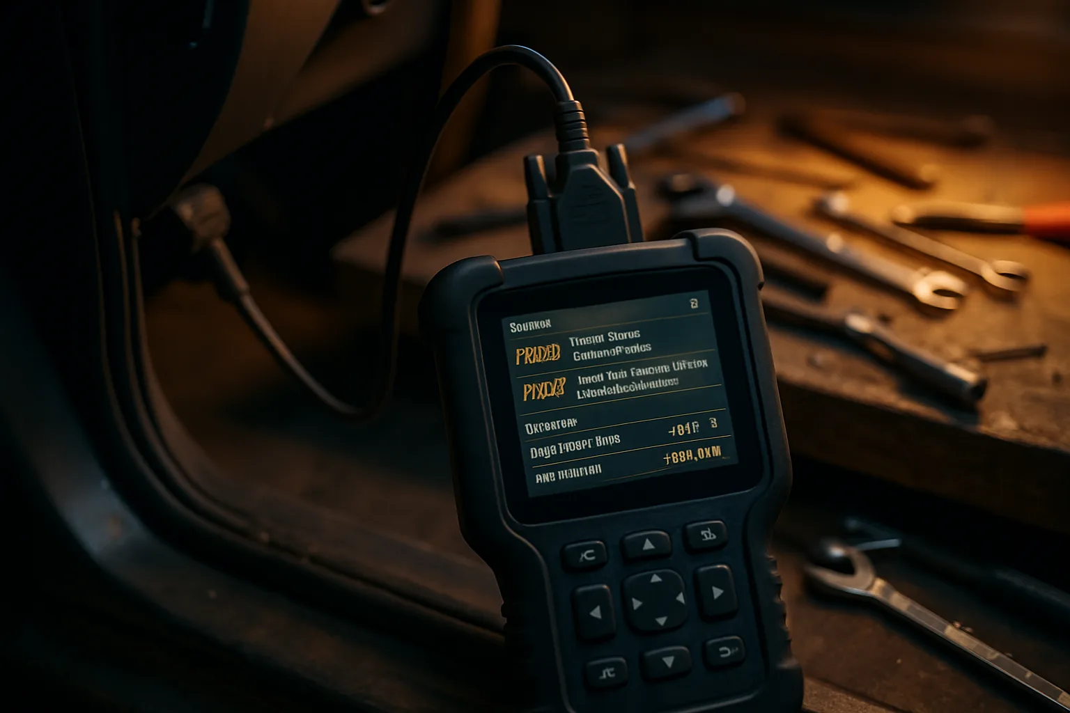 Engine diagnostic scanner displaying vehicle codes